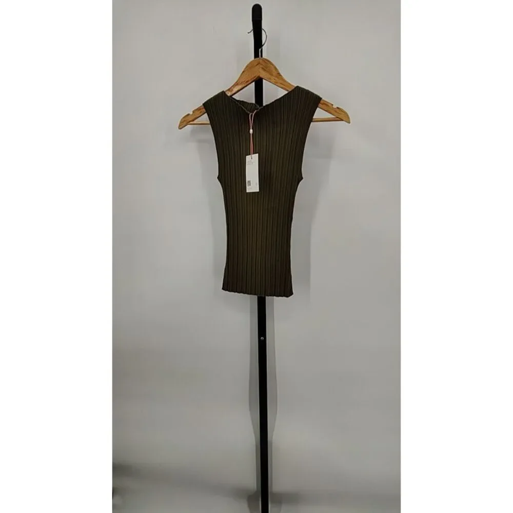 Quince Women Cotton Cashmere Ribbed Tank Olive Sleeveless Top XS - Picture 2 of 3